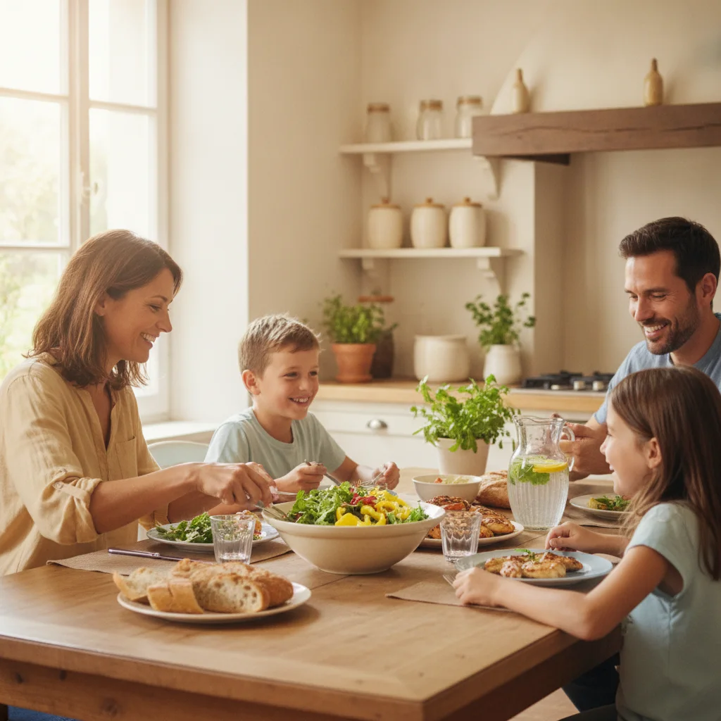 Préparation d'aliments sains en famille